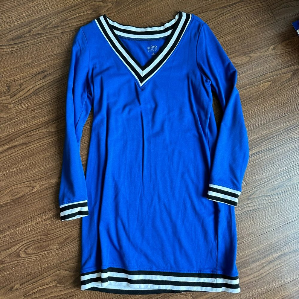 V-Neck Sweatshirt Dress - Sullivan Royal Blue - New York & Company - Size Small